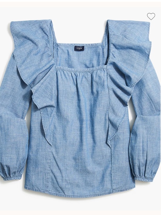 J. Crew Tops - J Crew Chambray Squareneck Ruffle Top Shirt Denim size XL cotton coastal blouse